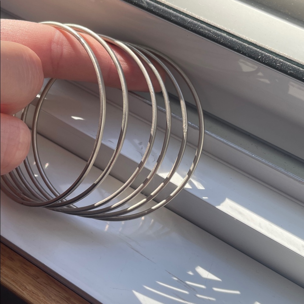 Silver Bangle Bracelets Set